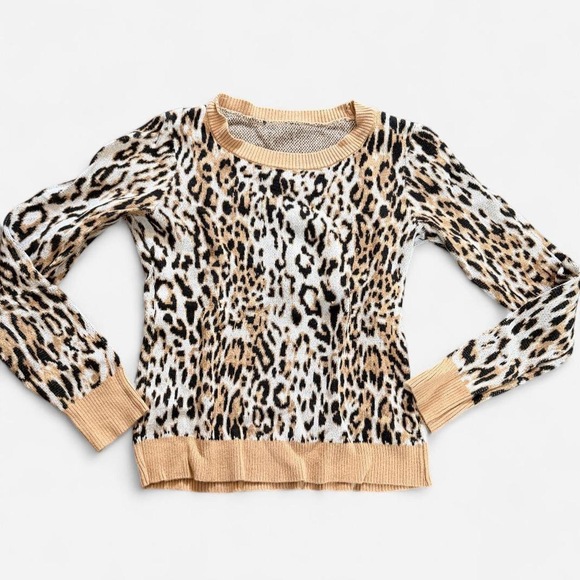 Other Sweaters - Leopard knit ribbed sweater size small in Brown cream black knitwear long sleeve